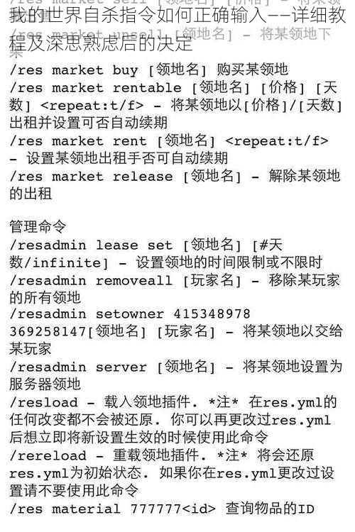 我的世界自杀指令如何正确输入——详细教程及深思熟虑后的决定