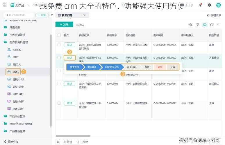 成免费 crm 大全的特色，功能强大使用方便