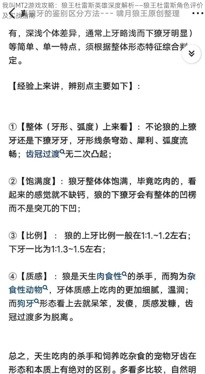 我叫MT2游戏攻略：狼王杜雷斯英雄深度解析——狼王杜雷斯角色评价及实战指南