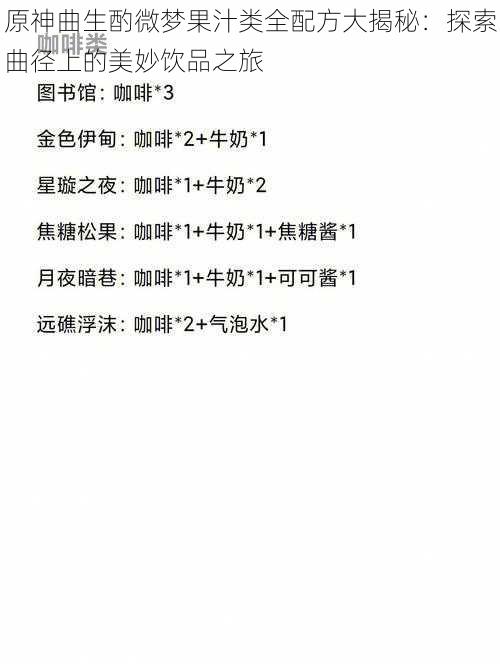 原神曲生酌微梦果汁类全配方大揭秘：探索曲径上的美妙饮品之旅