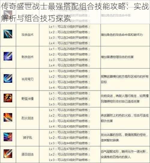 传奇盛世战士最强搭配组合技能攻略：实战解析与组合技巧探索